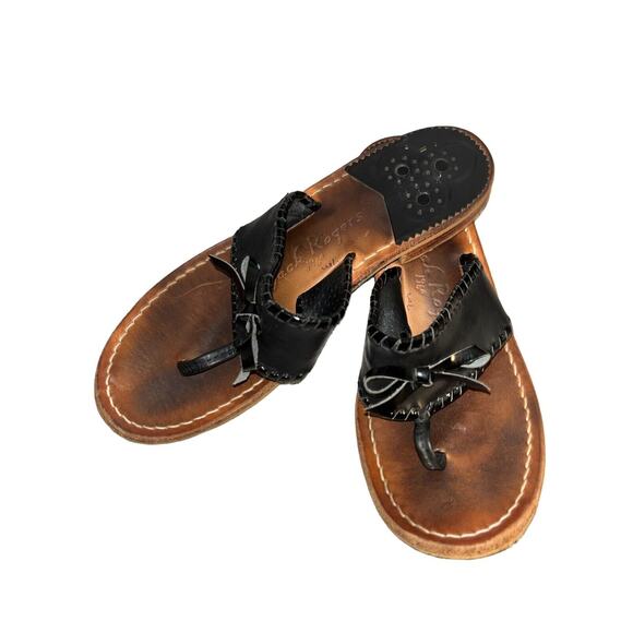 Jack Rogers Adeline Black Whipstitched Leather Bow Flat Sandals Women's‎ size 7M - Picture 4 of 8